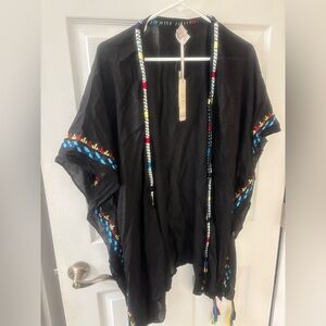 Ale by‎ Alessandra Black Kimono with Colorful Embroidery